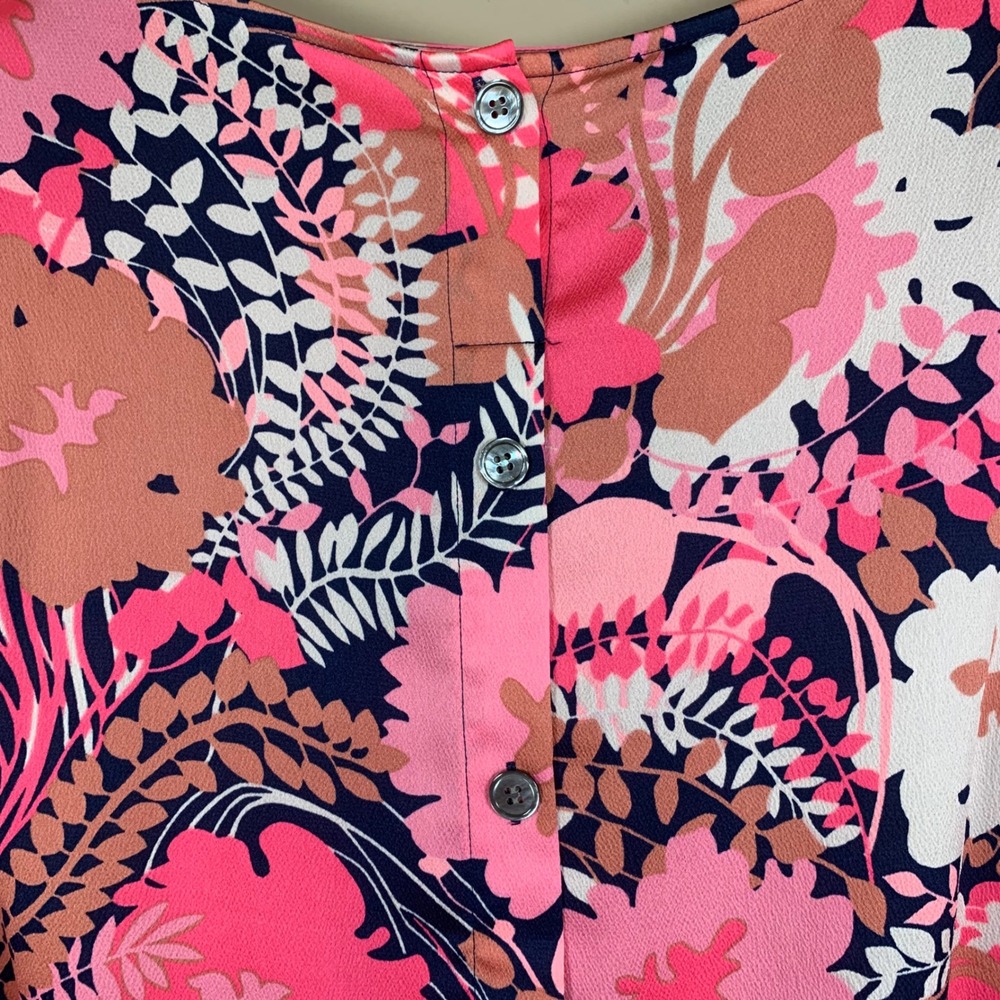 Talbots Pink Floral L/S Bow Accent Button Down Back Blouse Size 2XP - Picture 9 of 12